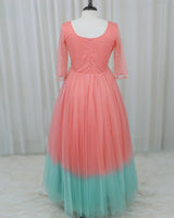 Dark Flamingo Pink and Sea Green Gown with Hand-worked Belt(New)