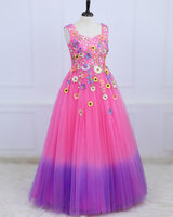 Rose Pink and Lavender Embroidery Gown with Weaving Yoke Pattern and Highlighted Handwork(New)