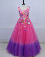 Rose Pink and Lavender Embroidery Gown with Weaving Yoke Pattern and Highlighted Handwork(New)