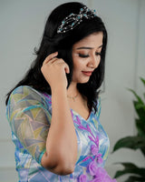 Blue and Green Combo Organza Gown Online | Mother Daughter Dresses for Birthday Online