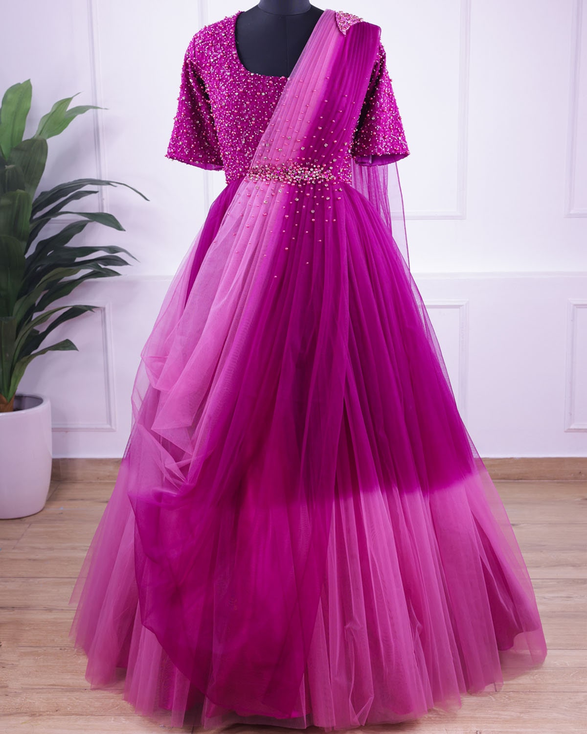 purple with pink dress Long Print Prom Dress: Andrea & Leo A1286 Lavender / 2 go down a size Pink and Purple wide stripes