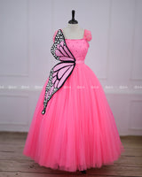 Monarch Butterfly Theme Gown in Flamingo Pink Color with Detachable Wings and Belt