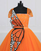 Monarch Butterfly Theme Gown in Tangerine Orange Color with Detachable Wings and Belt