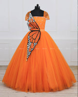 Monarch Butterfly Theme Gown in Tangerine Orange Color with Detachable Wings and Belt