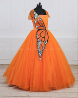 Monarch Butterfly Theme Gown in Tangerine Orange Color with Detachable Wings and Belt