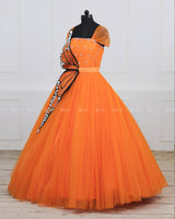 Monarch Butterfly Theme Gown in Tangerine Orange Color with Detachable Wings and Belt
