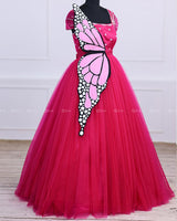 Monarch Butterfly Theme Gown in Hot Pink Color with Detachable Wings and Belt
