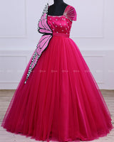 Monarch Butterfly Theme Gown in Hot Pink Color with Detachable Wings and Belt