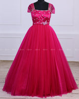 Monarch Butterfly Theme Gown in Hot Pink Color with Detachable Wings and Belt