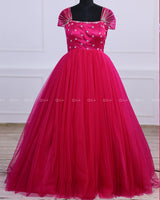Monarch Butterfly Theme Gown in Hot Pink Color with Detachable Wings and Belt
