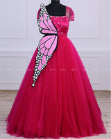 Monarch Butterfly Theme Gown in Hot Pink Color with Detachable Wings and Belt