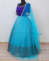 Indigo blue with sky blue Pleated Gown with Dupatta