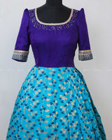 Indigo blue with sky blue Pleated Gown with Dupatta
