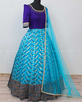 Indigo blue with sky blue Pleated Gown with Dupatta