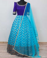 Indigo blue with sky blue Pleated Gown with Dupatta