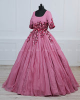 Dusty Rose Elegant Gown Highlighted With Handcrafted Flowers.