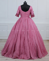 Dusty Rose Elegant Gown Highlighted With Handcrafted Flowers.