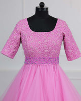 Pink and Lavender Color Gradient Gown with Detachable Belt.