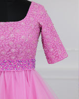 Pink and Lavender Color Gradient Gown with Detachable Belt.
