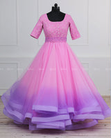 Pink and Lavender Color Gradient Gown with Detachable Belt.