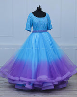 Sky Blue and Lavender Color Gradient Gown with Detachable Belt.
