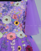 Lavender Flair Sleeve Embroidery Gown with Weaving Yoke Pattern and Highlighted HandworK