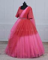 Creamy Pink and Coral Color Gradient Gown with Draped Dupatta.