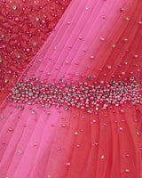 Creamy Pink and Coral Color Gradient Gown with Draped Dupatta.