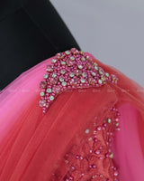 Creamy Pink and Coral Color Gradient Gown with Draped Dupatta.