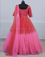 Creamy Pink and Coral Color Gradient Gown with Draped Dupatta.