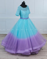 Aqua Blue and Lavender Color Gradient Gown with Detachable Belt.