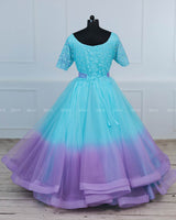 Aqua Blue and Lavender Color Gradient Gown with Detachable Belt.