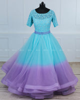 Aqua Blue and Lavender Color Gradient Gown with Detachable Belt.