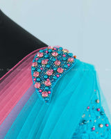 Turquoise Blue Gown with Pink Draped Dupatta