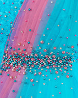 Turquoise Blue Gown with Pink Draped Dupatta