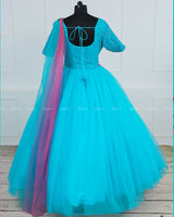 Turquoise Blue Gown with Pink Draped Dupatta