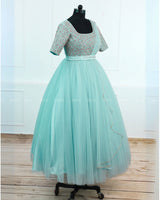 Alia Inspired Aqua Glass Gown with Intricate Handwork