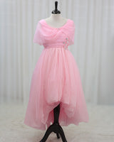 Organza Cape sleeve High & Low floral full length gown - Pink(New)