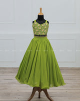 Lime Green Lehenga Skirt & Top with Intricate Handwork