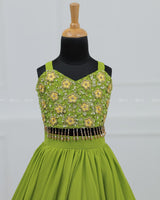 Lime Green Lehenga Skirt & Top with Intricate Handwork