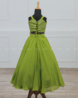 Lime Green Lehenga Skirt & Top with Intricate Handwork