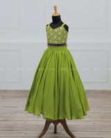 Lime Green Lehenga Skirt & Top with Intricate Handwork