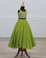Lime Green Lehenga Skirt & Top with Intricate Handwork