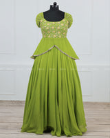 Lime Green Lehenga Skirt & Top with Intricate Handwork