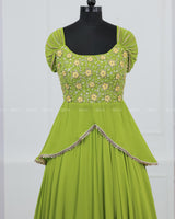 Lime Green Lehenga Skirt & Top with Intricate Handwork