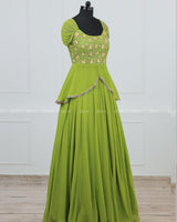 Lime Green Lehenga Skirt & Top with Intricate Handwork