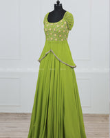Lime Green Lehenga Skirt & Top with Intricate Handwork