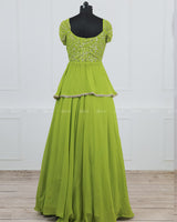 Lime Green Lehenga Skirt & Top with Intricate Handwork