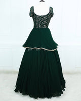 Bottle Green Lehanga Skirt And Top With Intricate Handwork.