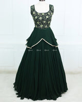 Bottle Green Lehanga Skirt And Top With Intricate Handwork.
